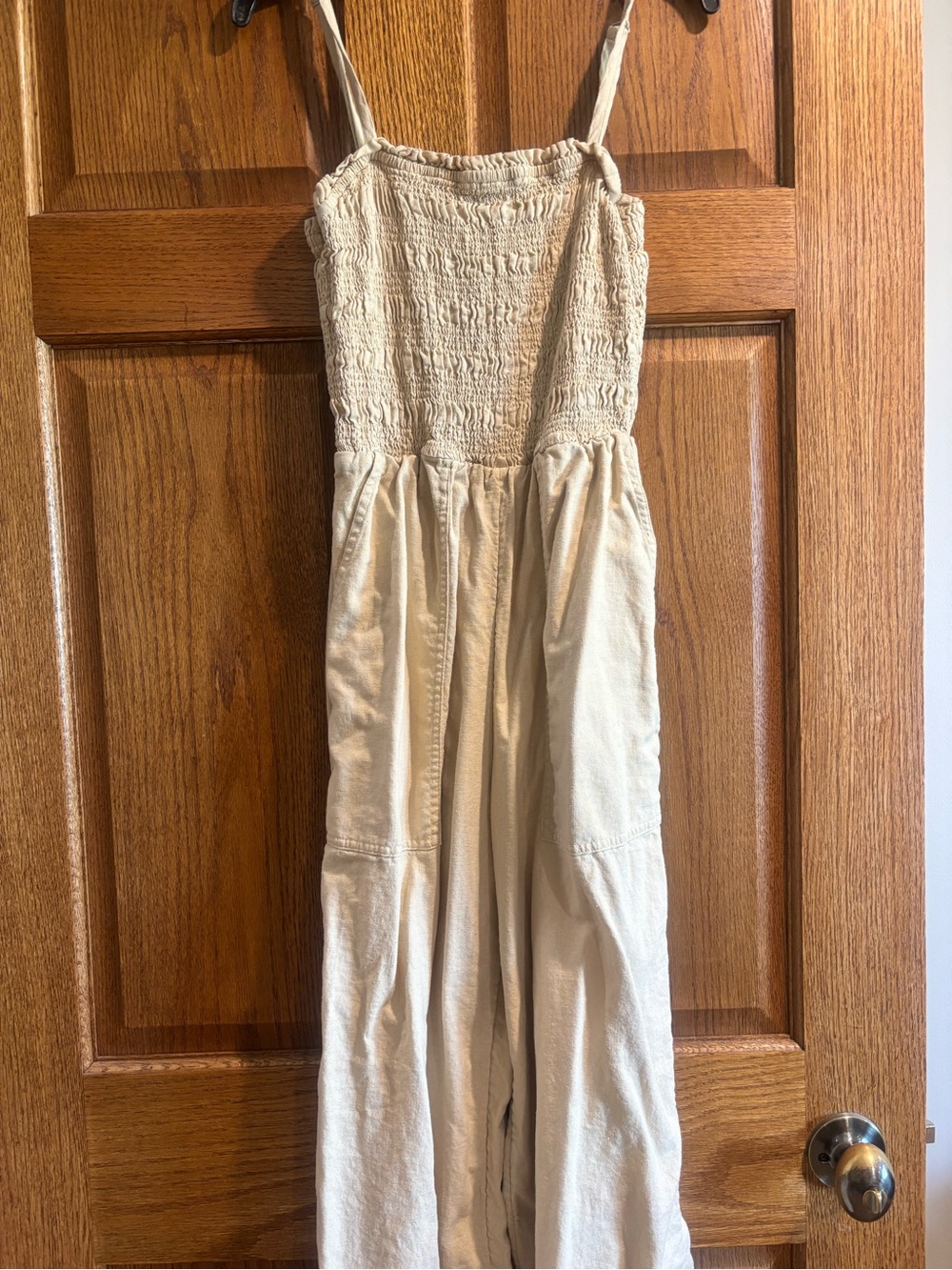 Universal Thread Cream Smocked Bodice Jumpsuit